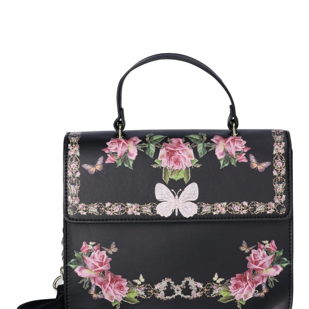 Betsey Johnson Black Satchel with Pink Floral Design